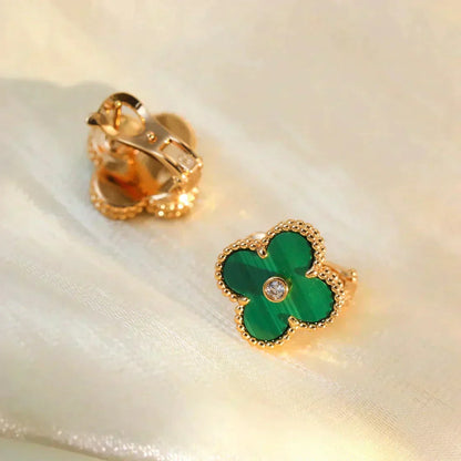 [Royal Jewellery]CLOVER MEDIUM 1 MOTIFS MALACHITE DIAMOND EARRINGS