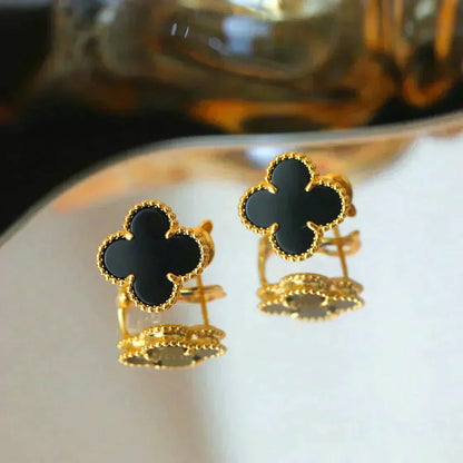 [Royal Jewellery]CLOVER MEDIUM 1 MOTIFS  ONYX STUD EARRINGS