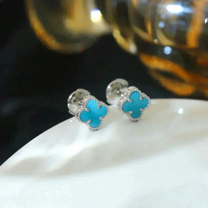 [Royal Jewellery]CLOVER MINI 9.5MM ONYX STUD EARRINGS SILVER