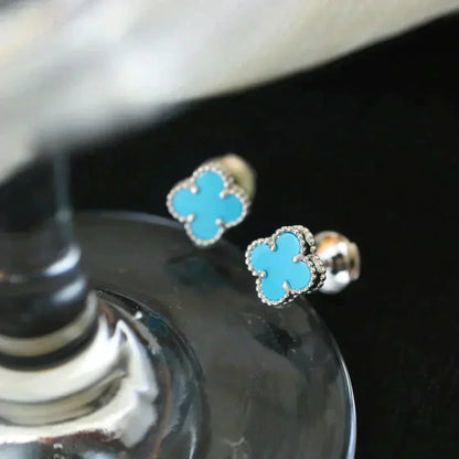 [Royal Jewellery]CLOVER MINI 9.5MM ONYX STUD EARRINGS SILVER