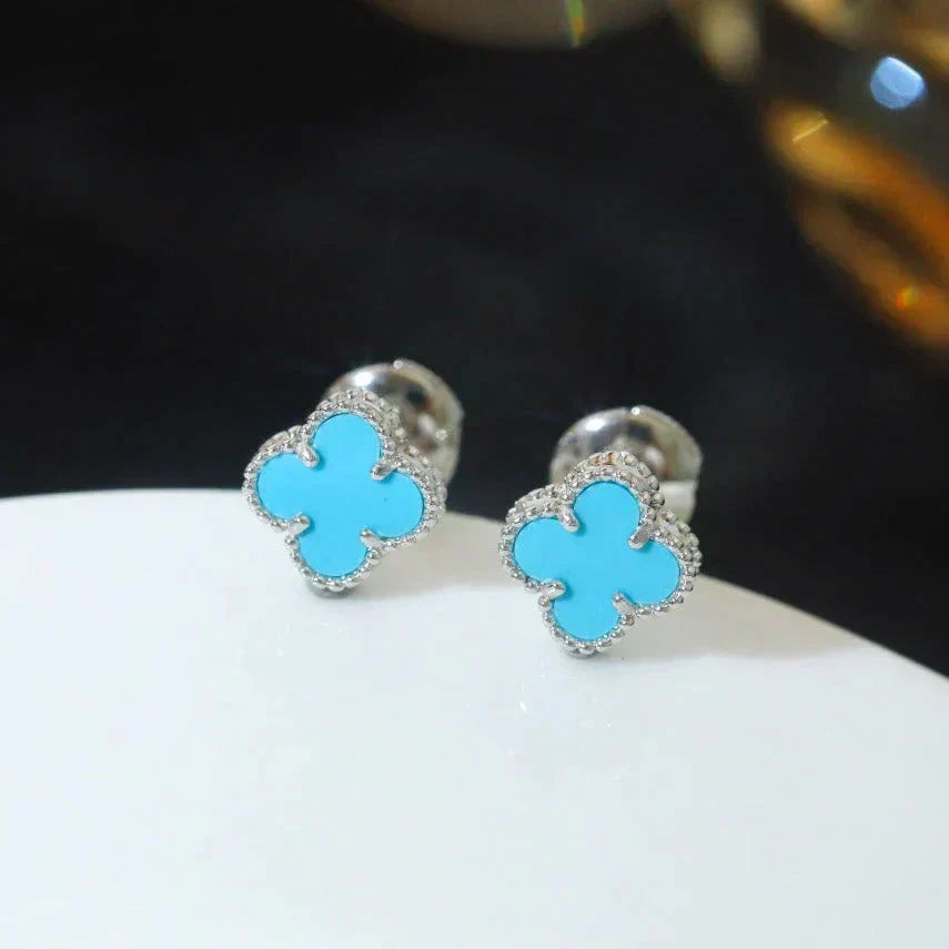 [Royal Jewellery]CLOVER MINI 9.5MM ONYX STUD EARRINGS SILVER