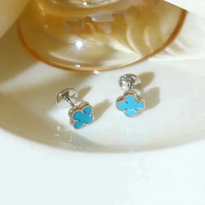 [Royal Jewellery]CLOVER MINI 9.5MM ONYX STUD EARRINGS SILVER