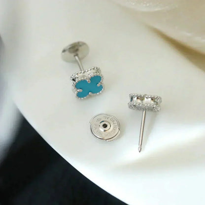 [Royal Jewellery]CLOVER MINI 9.5MM ONYX STUD EARRINGS SILVER