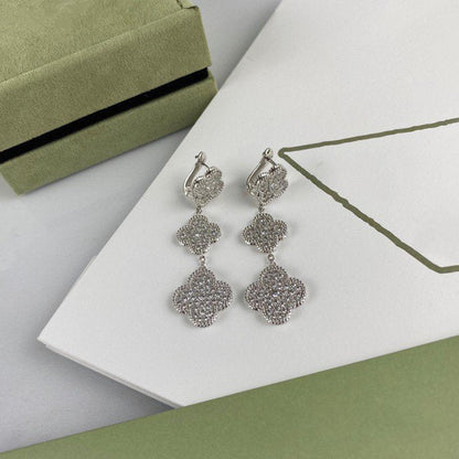 [Royal Jewellery]CLOVER 3 MOTIF DIAMOND SILVER DROP EARRINGS