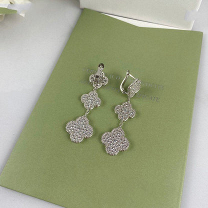 [Royal Jewellery]CLOVER 3 MOTIF DIAMOND SILVER DROP EARRINGS