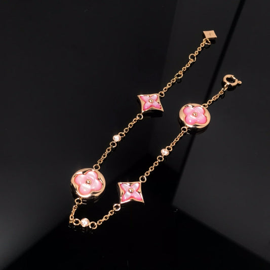 [Royal Jewellery]STAR AND SUN 4 MOTIF PINK MOP PINK GOLD BRACELET