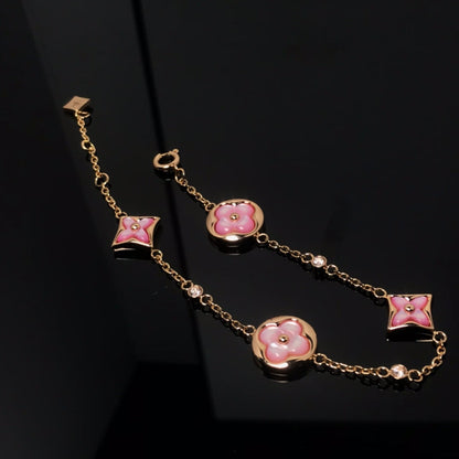 [Royal Jewellery]STAR AND SUN 4 MOTIF PINK MOP PINK GOLD BRACELET