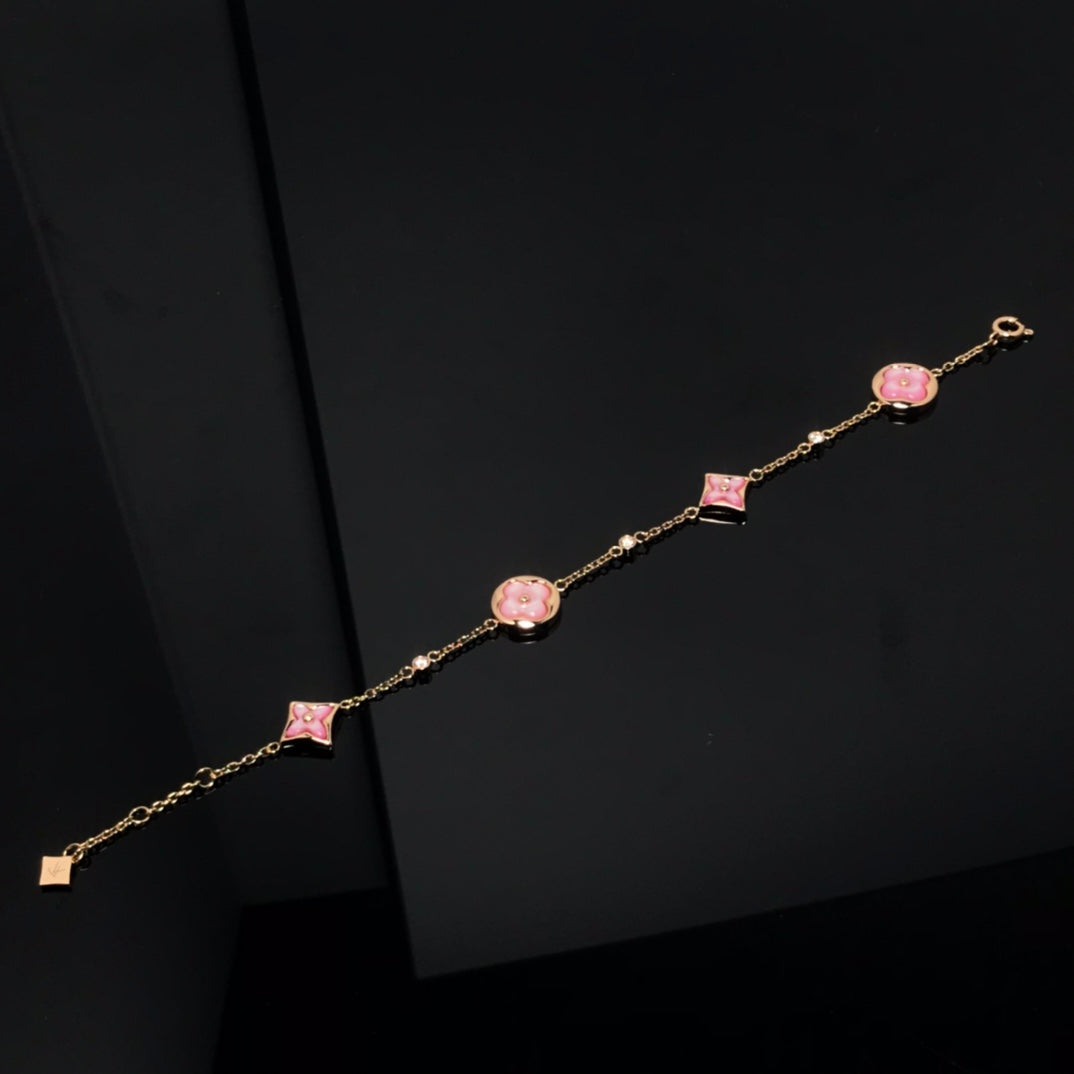 [Royal Jewellery]STAR AND SUN 4 MOTIF PINK MOP PINK GOLD BRACELET