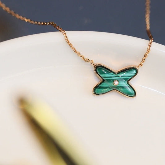 [Royal Jewellery]JEUX MALACHITE 1 DIAMOND PINK GOLD NECKLACE
