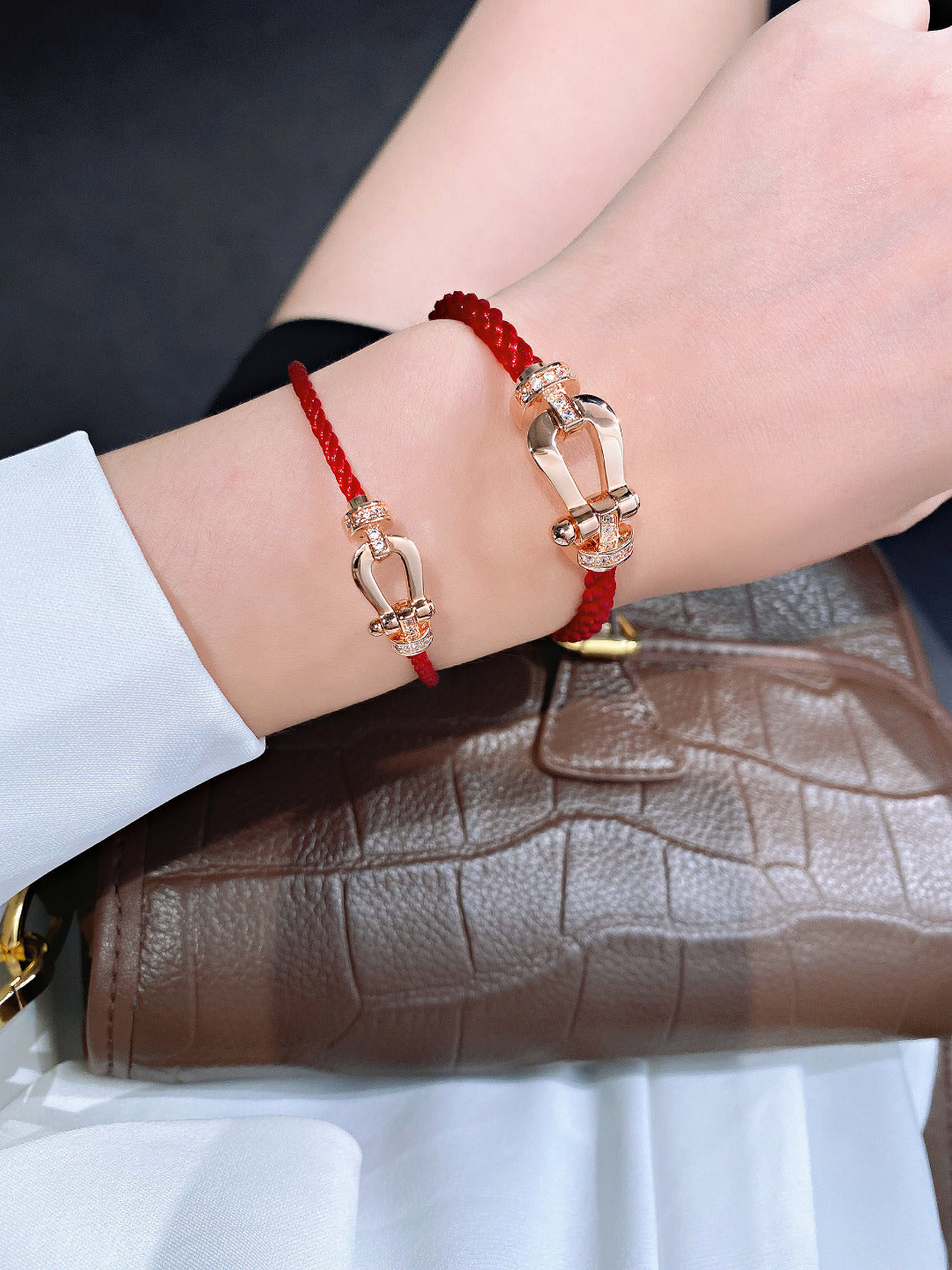 [Royal Jewellery]FORCE 10 HALF DIAMOND PINK GOLD RED CORDERI LARGE AND MEDIUM MODEL