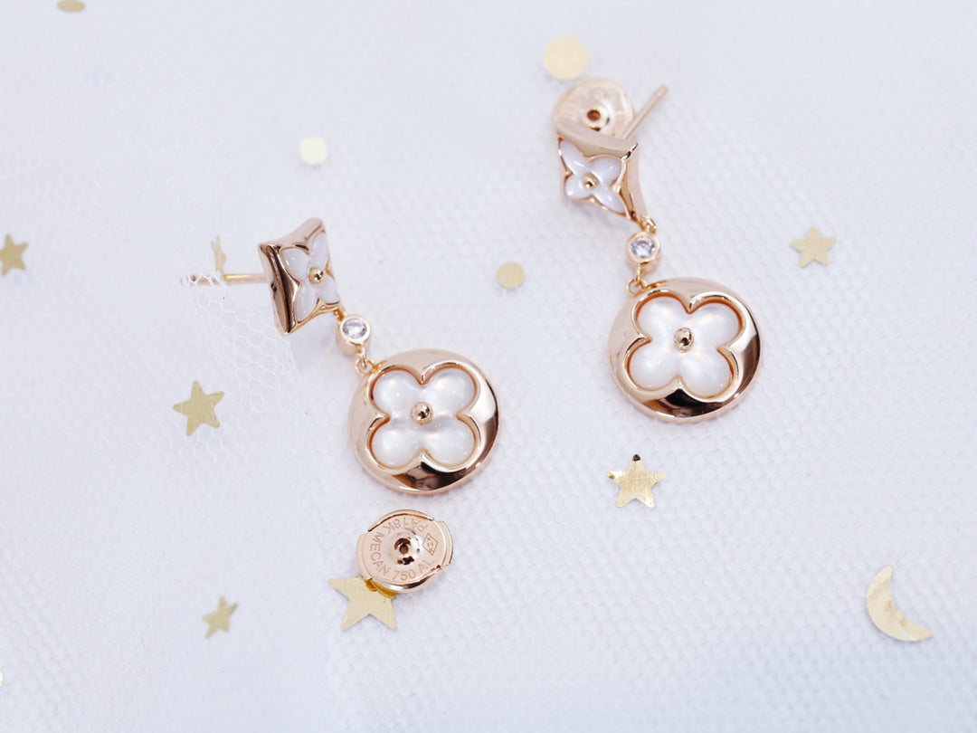 [Royal Jewellery]STAR AND SUN PINK GOLD MOP DROP EARRINGS