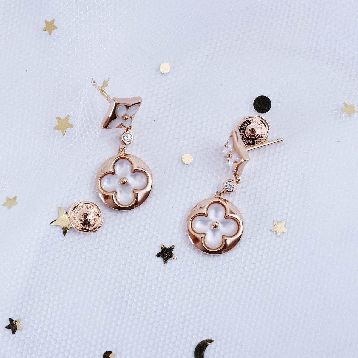 [Royal Jewellery]STAR AND SUN PINK GOLD MOP DROP EARRINGS