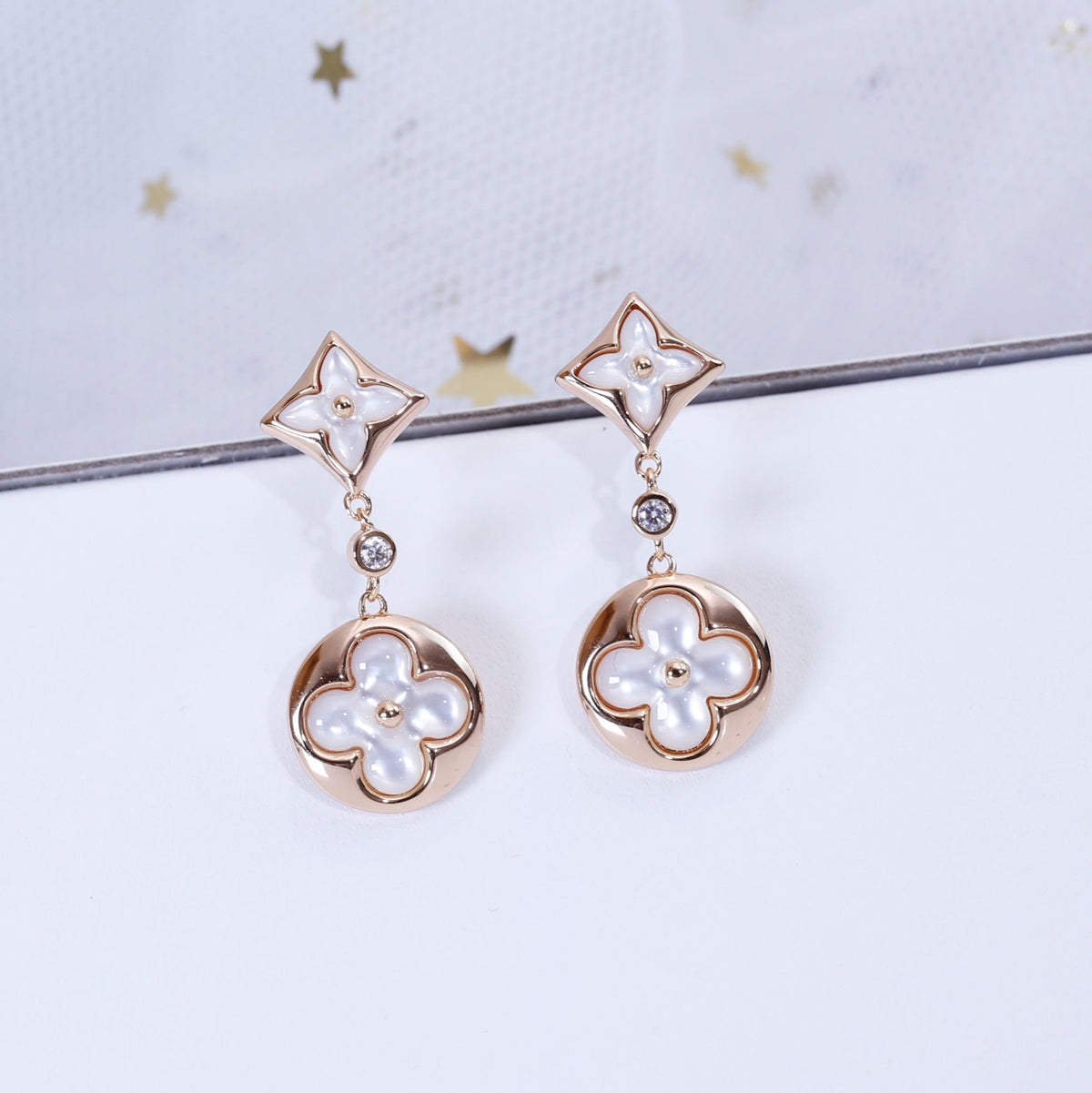 [Royal Jewellery]STAR AND SUN PINK GOLD MOP DROP EARRINGS