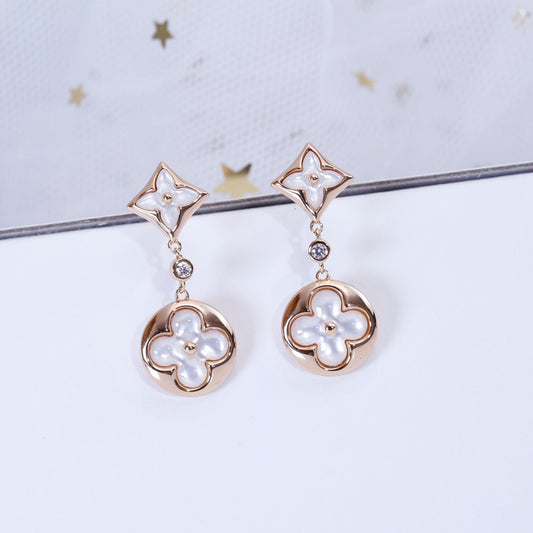 [Royal Jewellery]STAR AND SUN PINK GOLD MOP DROP EARRINGS