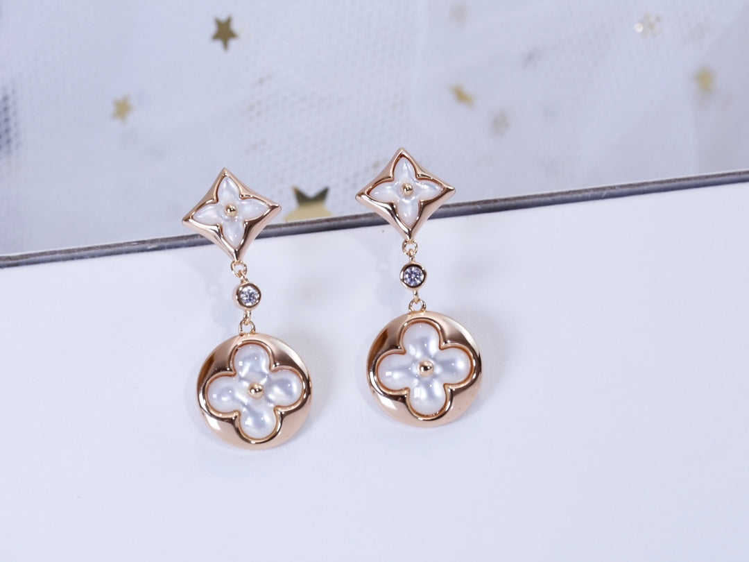 [Royal Jewellery]STAR AND SUN PINK GOLD MOP DROP EARRINGS