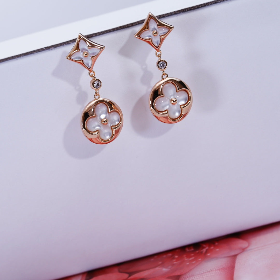 [Royal Jewellery]STAR AND SUN PINK GOLD MOP DROP EARRINGS
