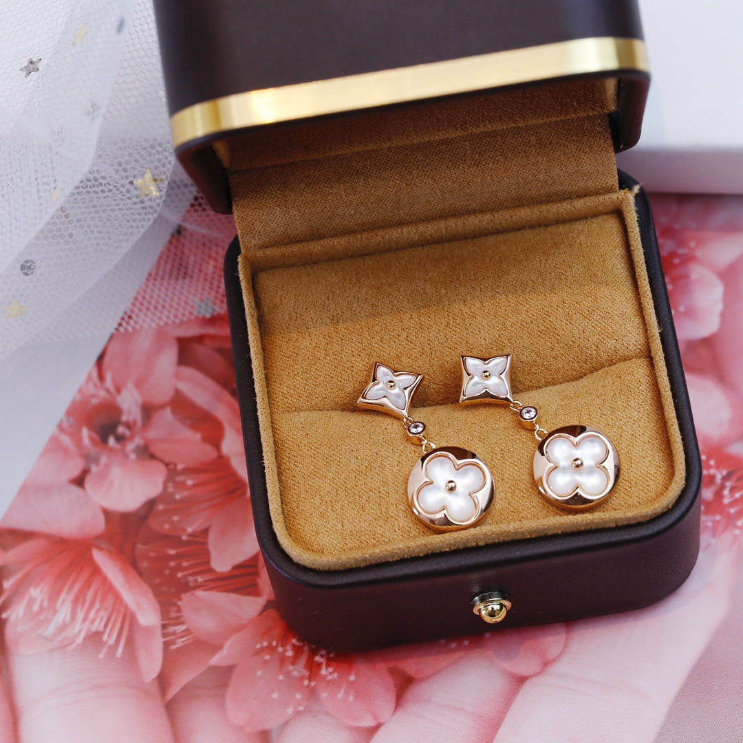 [Royal Jewellery]STAR AND SUN PINK GOLD MOP DROP EARRINGS