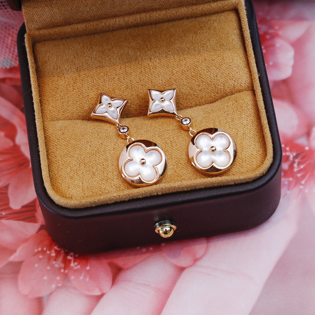 [Royal Jewellery]STAR AND SUN PINK GOLD MOP DROP EARRINGS