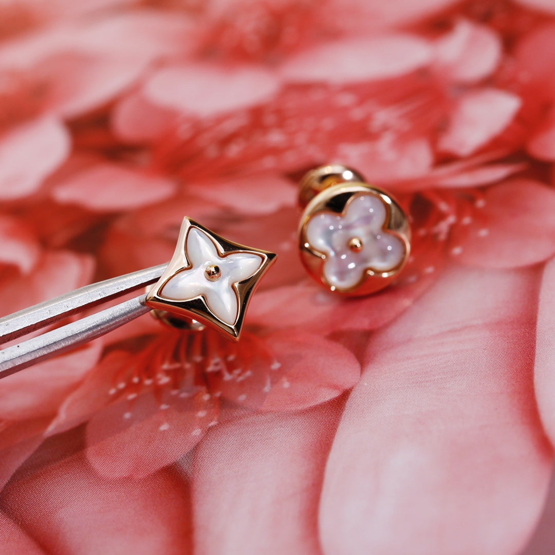 [Royal Jewellery]STAR AND SUN PINK GOLD MOP STUD EARRINGS