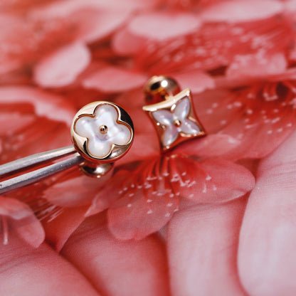 [Royal Jewellery]STAR AND SUN PINK GOLD MOP STUD EARRINGS