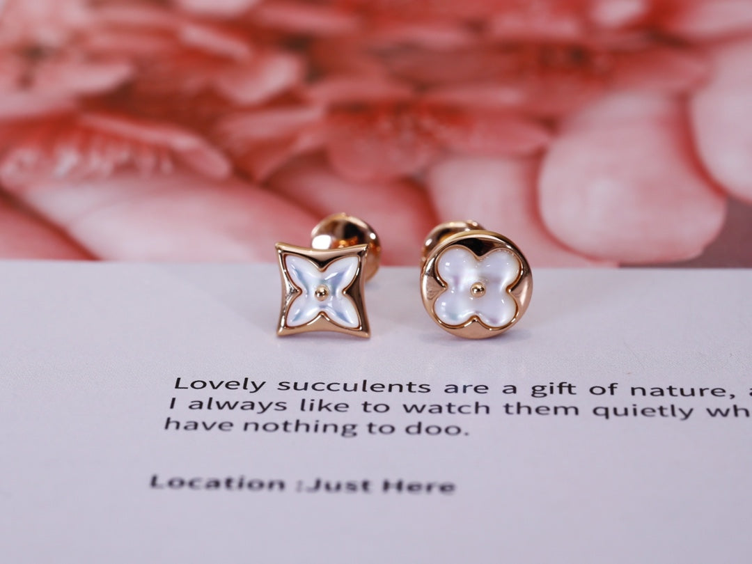 [Royal Jewellery]STAR AND SUN PINK GOLD MOP STUD EARRINGS