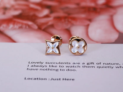 [Royal Jewellery]STAR AND SUN PINK GOLD MOP STUD EARRINGS