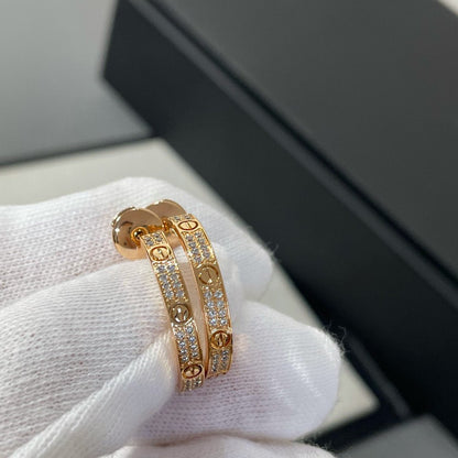 [Royal Jewellery]LOVE DIAMOND PINK GOLD HOOP EARRINGS