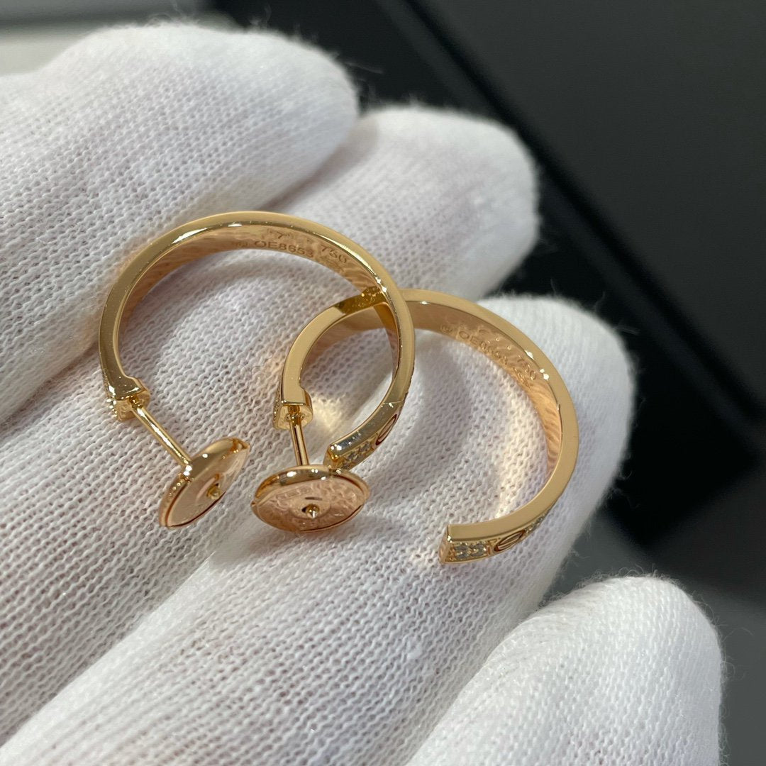 [Royal Jewellery]LOVE DIAMOND PINK GOLD HOOP EARRINGS