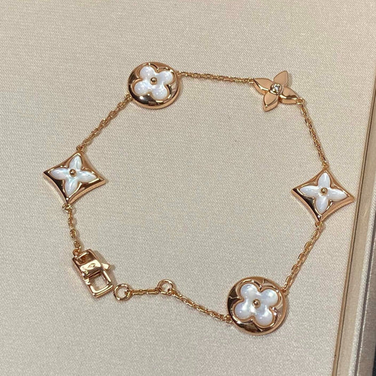 [Royal Jewellery]STAR AND SUN 5 MOTIF MOP PINK GOLD BRACELET