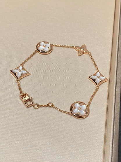 [Royal Jewellery]STAR AND SUN 5 MOTIF MOP PINK GOLD BRACELET