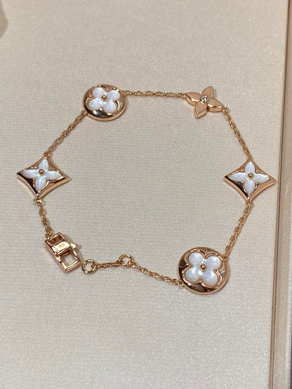 [Royal Jewellery]STAR AND SUN 5 MOTIF MOP PINK GOLD BRACELET