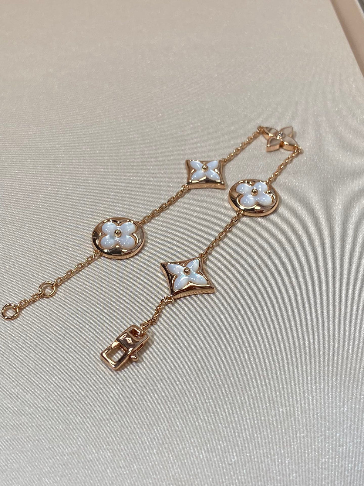 [Royal Jewellery]STAR AND SUN 5 MOTIF MOP PINK GOLD BRACELET