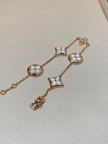 [Royal Jewellery]STAR AND SUN 5 MOTIF MOP PINK GOLD BRACELET
