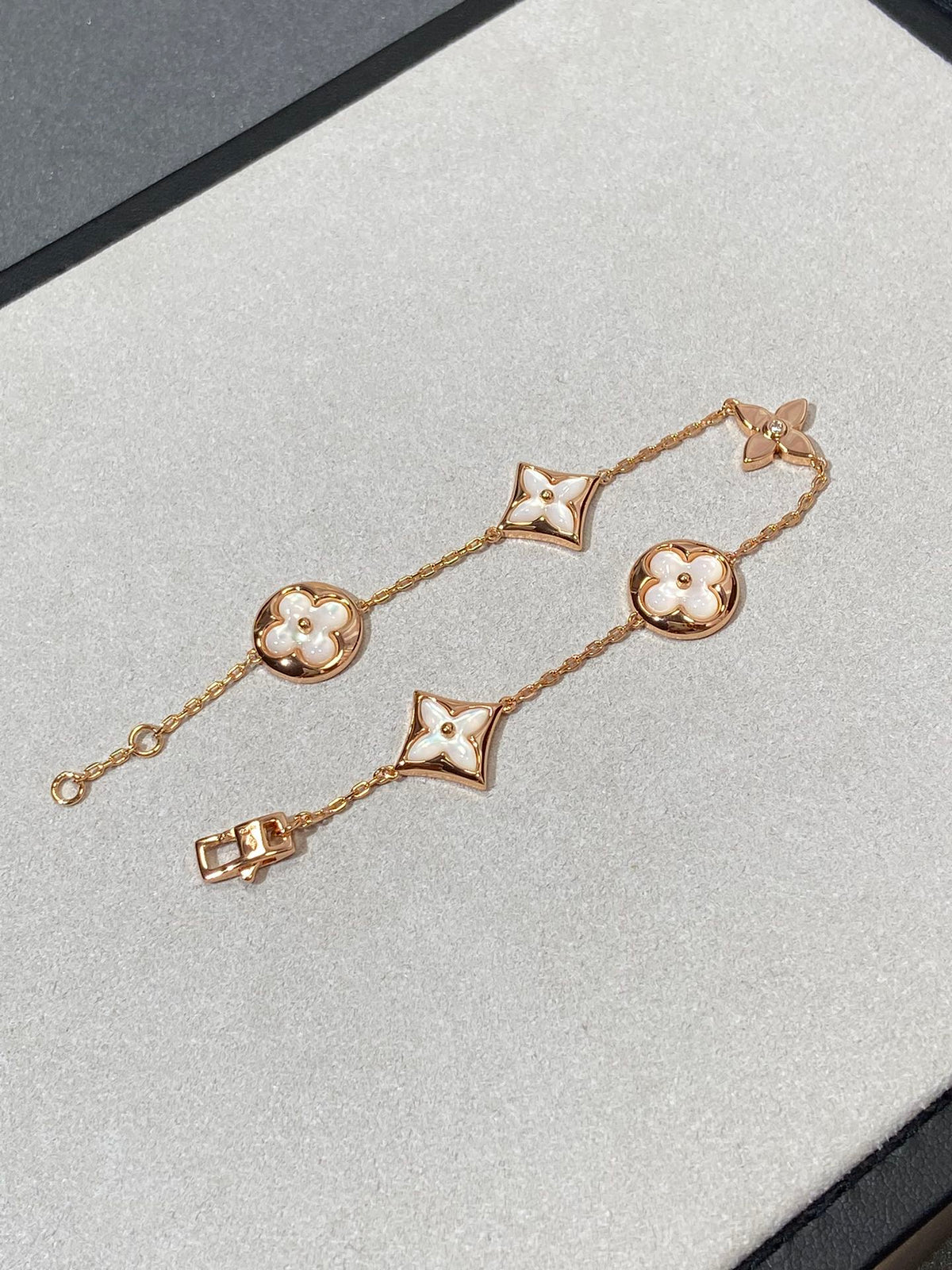 [Royal Jewellery]STAR AND SUN 5 MOTIF MOP PINK GOLD BRACELET