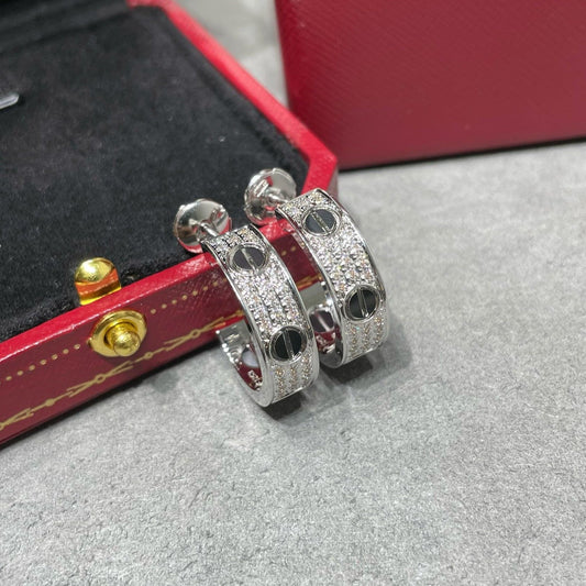 [Royal Jewellery]LOVE CERAMIC DIAMOND PAVED SILVER EARRINGS
