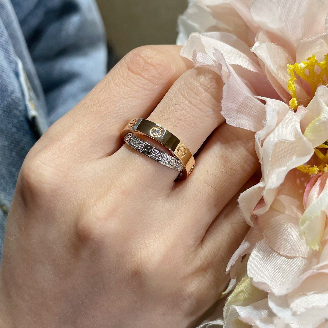 [Royal Jewellery]LOVE PINK GOLD SILVER DIAMOND DOUBLE RING