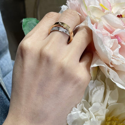 [Royal Jewellery]LOVE PINK GOLD SILVER DIAMOND DOUBLE RING