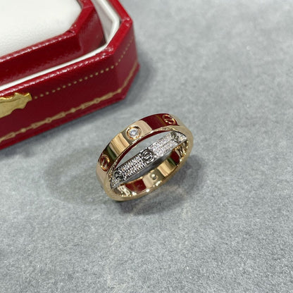 [Royal Jewellery]LOVE PINK GOLD SILVER DIAMOND DOUBLE RING