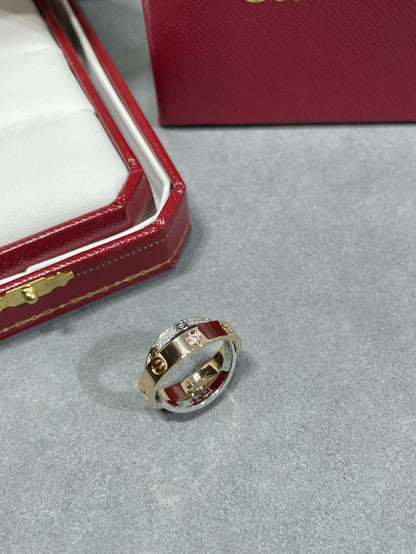 [Royal Jewellery]LOVE PINK GOLD SILVER DIAMOND DOUBLE RING