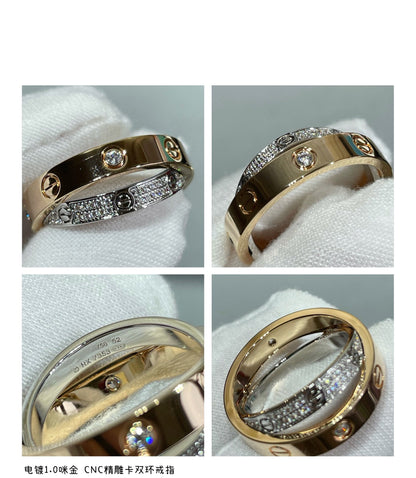 [Royal Jewellery]LOVE PINK GOLD SILVER DIAMOND DOUBLE RING