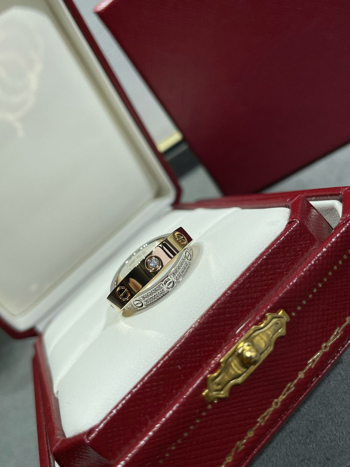 [Royal Jewellery]LOVE PINK GOLD SILVER DIAMOND DOUBLE RING