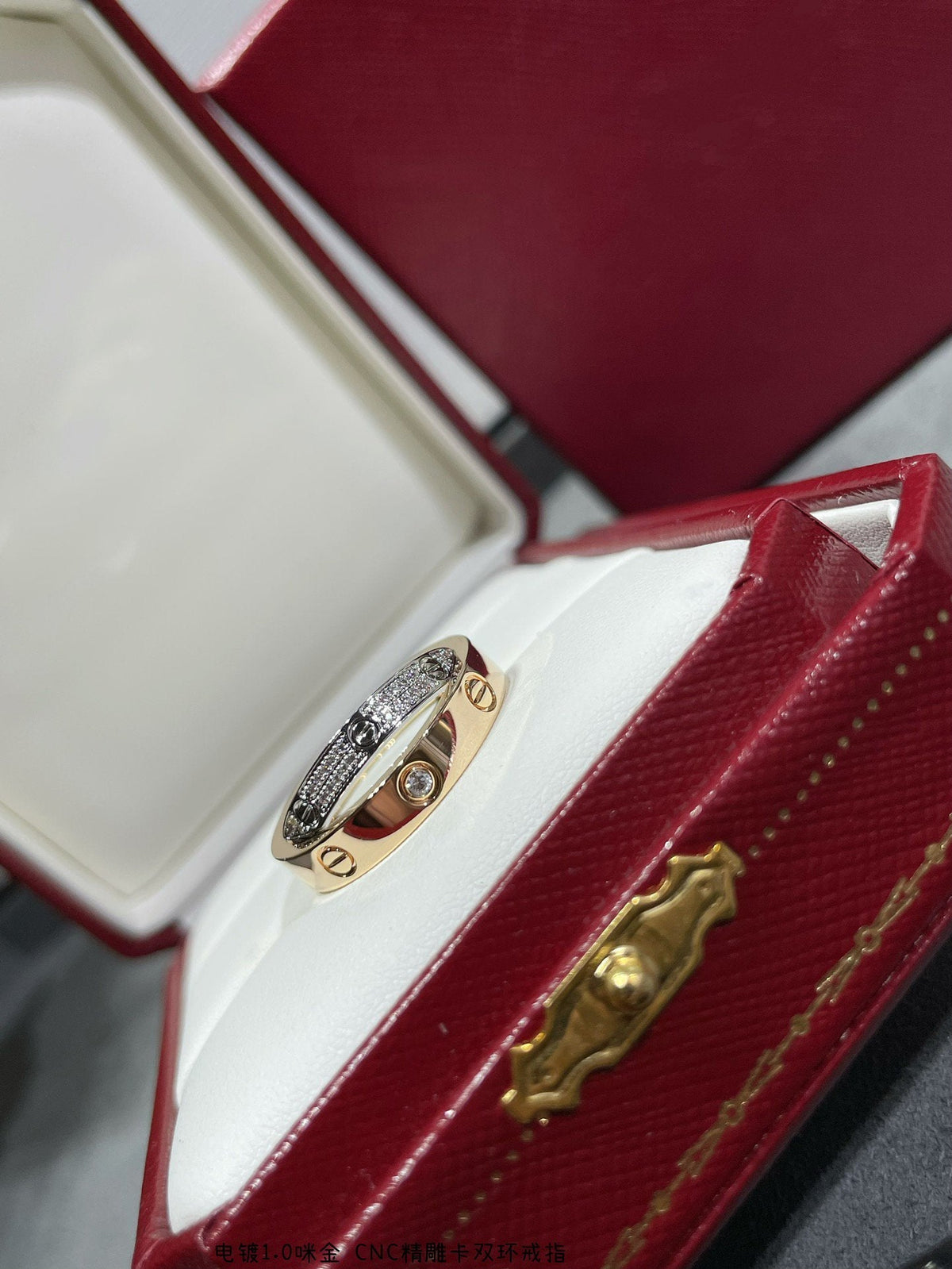 [Royal Jewellery]LOVE PINK GOLD SILVER DIAMOND DOUBLE RING