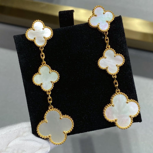 [Royal Jewellery]CLOVER MOP 3 MOTIFS GOLD EARRINGS