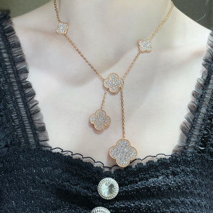 [Royal Jewellery]CLOVER 6 MOTIF DIAMOND PAVED NECKLACE