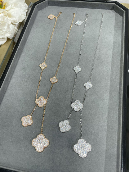 [Royal Jewellery]CLOVER 6 MOTIF DIAMOND PAVED NECKLACE