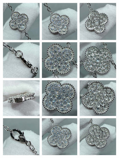 [Royal Jewellery]CLOVER 6 MOTIF DIAMOND PAVED NECKLACE