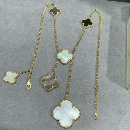 [Royal Jewellery]CLOVER 6 MOTIF MOP ONYX GOLD NECKLACE