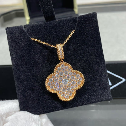 [Royal Jewellery]CLOVER 25MM LARGE PEDANT DIAMOND PAVED LONG NECKLACE