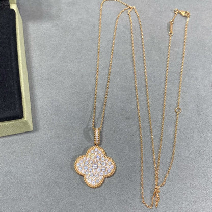 [Royal Jewellery]CLOVER 25MM LARGE PEDANT DIAMOND PAVED LONG NECKLACE