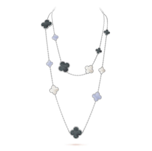 [Royal Jewellery]CLOVER 16 MOTIF CHALCEDONY MOP SILVER NECKLACE